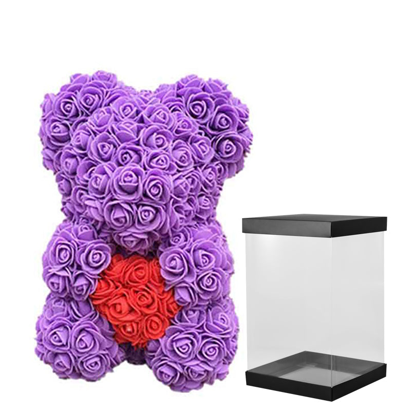 purple rose bear with heart