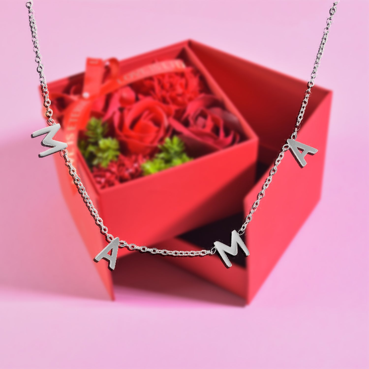 MaMa Forever Rose Necklace Box Red Mother's Day Gift Idea Gift For